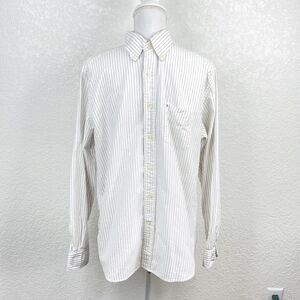 Tommy Hilfiger White Striped Button Down Cotton Pocket Collared Dress Shirt Med